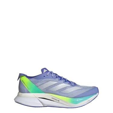 Imagem de adidas Tênis de corrida feminino Adizero Boston 12, Azul cintilante/zero metálico/azul cobalto, 8 Wide
