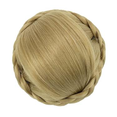 Imagem de IMISSU Capa de cabelo de dançarina de chignon trançado tamanho pequeno apliques de cabelo scrunchies coque peruca updo (M1 Loira Cinza)