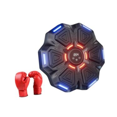 Imagem de oshhni Máquina de boxe musical com luvas, montagem na parede, saco de areia eletrônico, almofada de perfuração para exercício, academia em casa, kickboxing, Preto