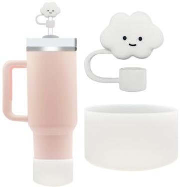 Imagem de Mohjeke Acessórios de copo Stanley para copo de 1,134 g, capa de canudo e bota de copo incluídos, serve para Stanley 850 g e 1,134 g, conjunto de tampa de derramamento e bota de silicone (branco)