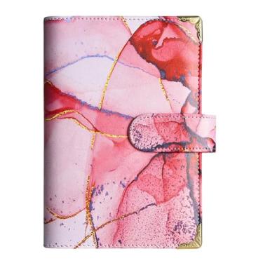 Imagem de Siopob Pasta de couro para caderno, pasta de orçamento de 6 anéis A6 | Pasta organizadora de dinheiro com 6 anéis Pasta para notebook A6,Capa para fichário de notebook com fecho de fivela magnética
