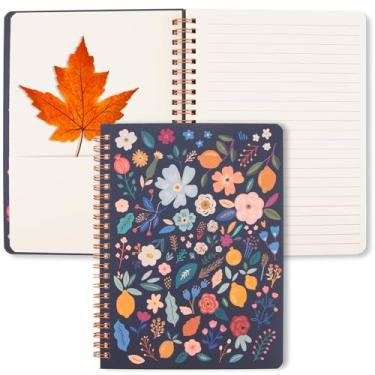 Imagem de ZenBeya Caderno espiral fofo, diário espiral de design floral estético para mulheres e meninas com bolso e páginas forradas, caderno de notas encadernado em arame para trabalho, escritório, escola,