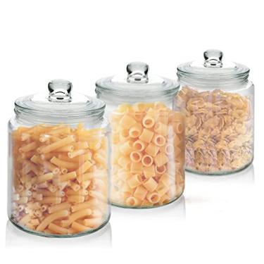 Imagem de Palais Essentials Conjunto de 3 Potes de Vidro com Tampa Hermética para Armazenamento de Biscoitos Em Vidro para Farinha, Macarrão, Doces, Guloseimas para Cães, Lanches E Muito Mais | Recipientes de O