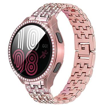Imagem de SPINYE Pulseiras compatíveis com Samsung Galaxy Watch FE/5/4 de 40 mm, pulseira de metal com strass brilhante + capa protetora com protetor de tela de vidro temperado de substituição para mulheres e