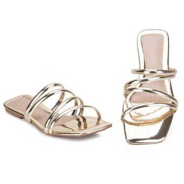 Imagem de Sandália Feminina Rasteirinha Casual Ouro Light - Rizzi Shoes, 36, Dou