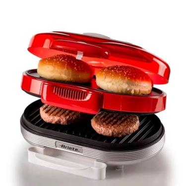 Imagem de Ariete 205, Grill Burguer Retrô Vermelha - Party Time, Grelha Hamburguer e Aquece Pães, Base dupla antiaderente, 1200W - 127V