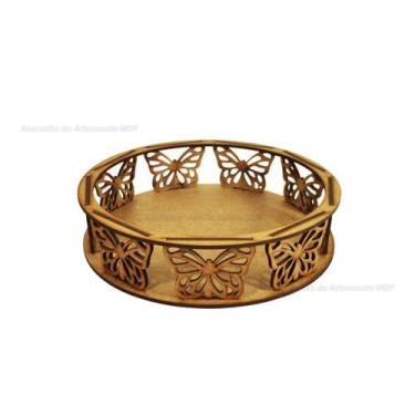 Imagem de Bandeja Redonda Borboleta P 20x5 Festa Decoração Mdf Madeira - ATACADÃ