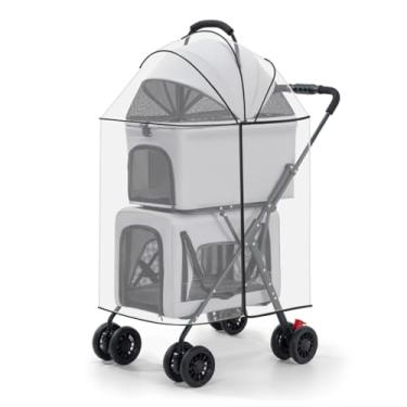 Imagem de Carrinho de bebê duplo para cães com capa de chuva, bolsa removível para transporte de animais de estimação, 4 rodas, leve, impermeável, dobrável, carrinho de passeio para cães médios e pequenos e