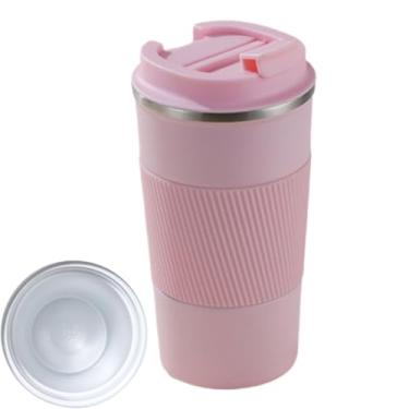 Imagem de Xícara de café clássica de aço inoxidável de parede dupla de 510 ml com forro interno revestido de cerâmica – Caneca de bebida isolada unissex para uso no escritório e lazer (rosa)