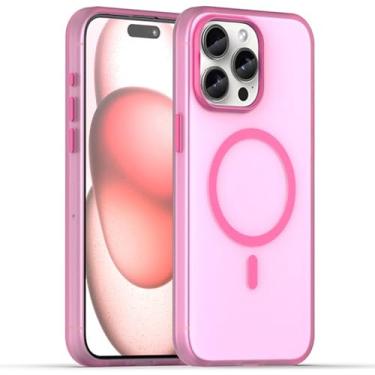Imagem de LYJSMGZ Capa magnética para iPhone 16 Pro Max/16 Pro/16 Plus/16, capa de telefone ultrafina fosca transparente suporta sucção magnética de veículos, rosa, 16 Pro
