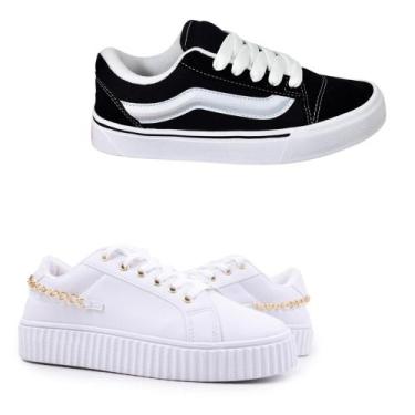 Imagem de Kit 2 Pares Tênis Chain Confortável Leve + Oldskool feminino Lindo Kit