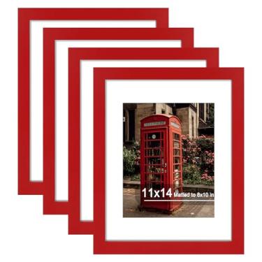 Imagem de SZYUU Conjunto de 4 porta-retratos de 28 x 35 cm - vidro verdadeiro, exiba imagens 20 x 25 cm com tapete ou 28 x 35 sem tapete, porta-retratos para mesa e montagem na parede, vermelho