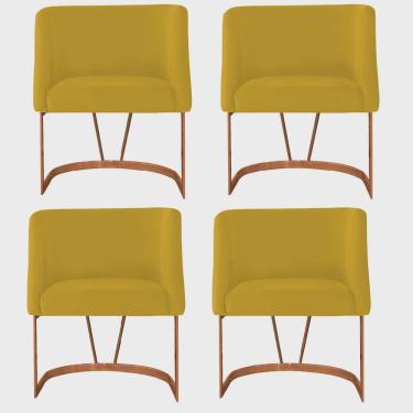 Imagem de Kit 04 Poltrona Cadeira Aurora Luxo Confort Industrial Ferro Bronze Suede Amarelo - Ahz Móveis