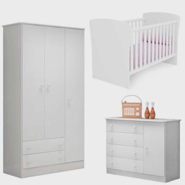 Imagem de Jogo Quarto De Bebê Cômoda, berço e guarda roupa Branco - qmovi