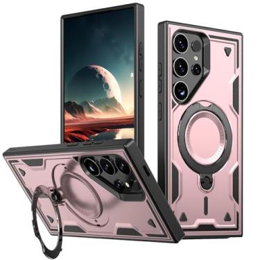 Imagem de HPQWN Para S24 Plus Ring Holder Magnetic Case Carregamento sem fio Armor Cover (Para S24 Plus/Ouro rosa)