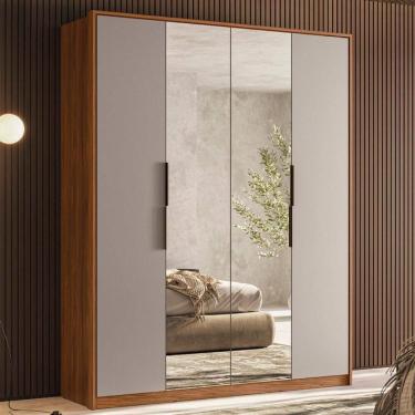 Imagem de Guarda Roupa Casal 4 Portas Com Espelho E 3 Gavetas Attore - Nogueira-nude Tx