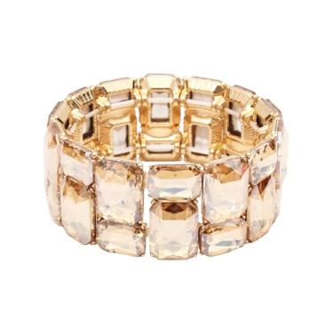 Imagem de Enrwin Pulseira elástica larga para noivas e madrinhas de casamento para noivas e damas de honra, Large, Liga, Banhado a ouro