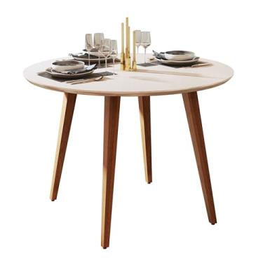Imagem de Mesa de Jantar Redonda Classic 90cm – Tampo MDF Pés de Madeira Maciça – Moderna, Compacta e Elegante para Sala de Jantar ou Cozinha (Off White)