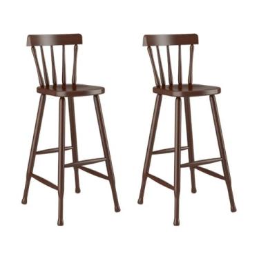 Imagem de Kit 2 Banquetas Altas de Madeira Maciça para Sala de Jantar/bar Multimóveis Cr50116 Castanho