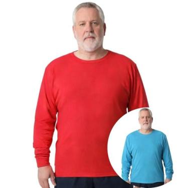 Imagem de Kit 2 Camisas Masculina Manga Longa Plus Size Malha Fria - Genérico, V