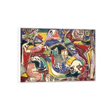 Imagem de MUHJDYC Jackson Pollock Pintura abstrata arte de parede famosa imagem em tela - chave-impressões de arte moderna - pôster moldura branca para decoração de sala de estar 50 x 70 cm - 19 x 27 pol