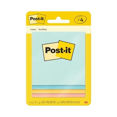 Imagem de Post-it Notas, 7,6 x 7,6 cm, 4 blocos, notas adesivas favoritas número 1 da América, coleção Beachside Café, cores pastel (rosa, menta, amarelo), reciclável (5401)