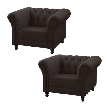 Imagem de Kit 2 Poltronas Decorativa Bérgamo Couro Marrom