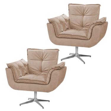 Imagem de Kit 2 Poltrona Cadeira Decorativa Opala Suede Capuccino