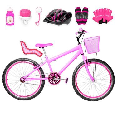 Imagem de Bicicleta Feminina Aro 24 Aero + Kit Premium Cor Rosa E Pink