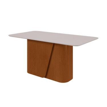 Imagem de Mesa de Jantar Retangular com Tampo de MDF 25 mm e Vidro Luar I Off White e Frassino 170 cm
