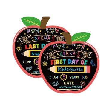 Imagem de YQUQWN Primeiro e último dia de escola, placa dupla face, maçã, volta às aulas, para crianças, meninos, meninas, material pré-escolar, adereços para fotos de 1ª série quadro-negro