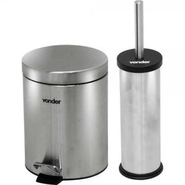 Imagem de Lixeira Redonda 5 Litros Inox Cinza Escova Sanitária Vonder