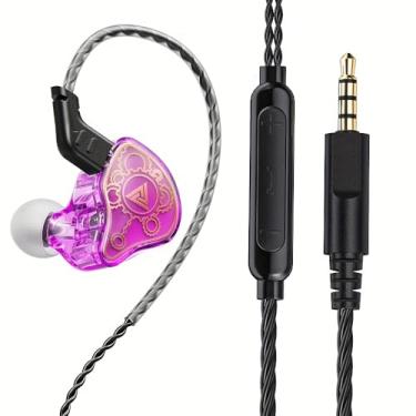 Imagem de URIZONS Fones de ouvido QKZ Hi7T de resina dinâmica transparente para monitor de DJ, fones de ouvido intra-auriculares com fio de 3,5 mm, com volume, ajustável, Hi-Fi, estéreo, graves pesados para