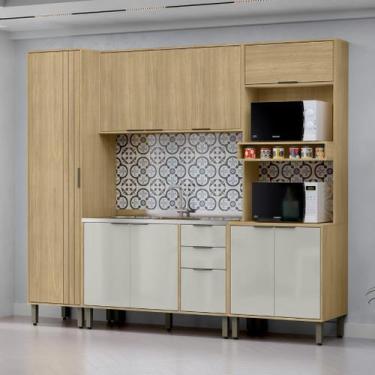 Imagem de Cozinha Modulada 4 Peças Vick Castanho Off White - MX MOVEIS