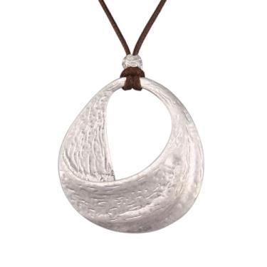 Imagem de AZORA Colar com pingente de vários anéis de cor bronze feito à mão, estilo boho, longo, de couro, para mulheres, Couro sintético, Sem Pedra Preciosa