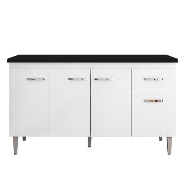 Imagem de Balcão De Cozinha Gabriela Branco Com Tampo 150 Cm Preto Fosco - Ajl