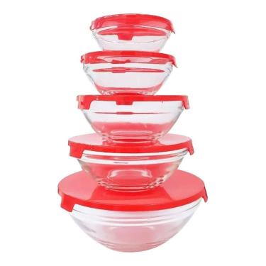 Imagem de Jogo C/5 Porta Mantimentos De Vidro Tigelas Potes Com Tampa