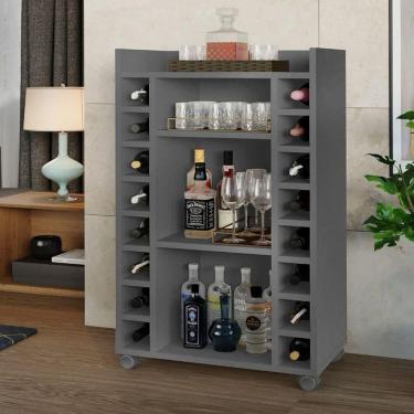 Imagem de Buffet Aparador Bélgica Adega Bar Com Rodízios Cinza