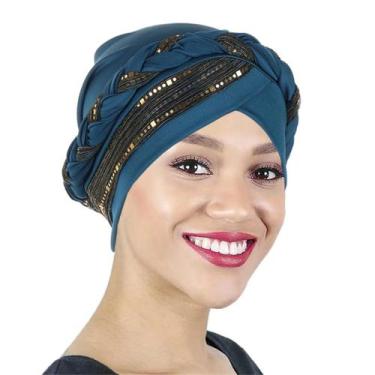 Imagem de Hijab Turbante Feminino Pré-amarrado - Bloco de Cores em Seda Brilhant