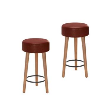 Imagem de Kit 2 Bancos Banqueta Paris Couro Telha Mesa Gourmet Pés Madeira Mz De