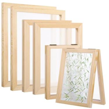 Imagem de Homaisson Kit de 6 molduras para fabricação de papel – telas para fabricação de papel de 12 x 18 cm, molduras para fabricação de papel de madeira, decks com malha para artesanato de papel faça você
