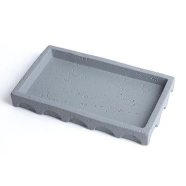 Imagem de Vixdonos Bandeja decorativa com borda de padrão semicircular, bandeja retangular de concreto para decoração de mesa de café, 24 x 14 x 3 cm (cinza)