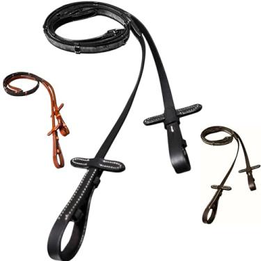 Imagem de Majestic Ally Rédeas de cavalo, tamanho completo, equitação inglesa, vários estilos e cores (rédeas de borracha de couro, preto, completo)