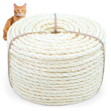 Imagem de Corda de sisal para arranhador de gatos, corda de sisal Cymuber de 6 mm para substituir o poste de arranhador e reparo de arranhadores, barbante de cânhamo faça você mesmo para torre de árvore, tapete