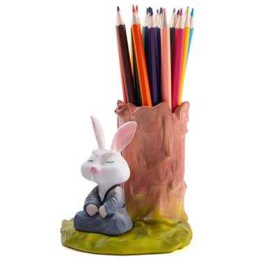 Imagem de LETAPCLAWTTT Porta-canetas de mesa de uso duplo e vaso de flores divertido para plantas internas, suporte de canetas de coelho, material de escritório, organizador de lápis