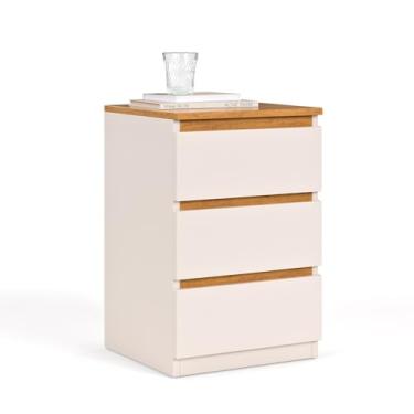 Imagem de Mesa de Cabeceira Classic com 3 Gavetas – Criado-Mudo para Quarto em, Compacto e Funcional(PEQUIM - OFF WHITE/NATURE)