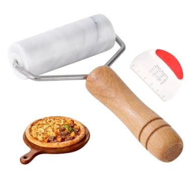 Imagem de Rolo de massa pequeno de mármore para massa, rolo de mão antiaderente em forma de T, compacto - ideal para padeiros domésticos (branco)