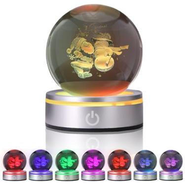 Imagem de OSQI Bola de cristal 3D luz noturna Papai Noel - Lâmpada de bola de cristal para crianças, base redonda com controle de toque que muda de cor LED, lembrancinhas de aniversário de Natal para amigos e