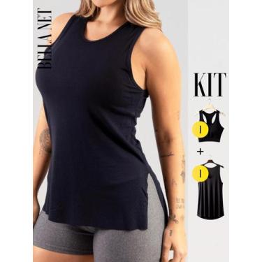 Imagem de Kit Top Nadador Para Academia + Regata Feminina Cumprida que Cobre o B