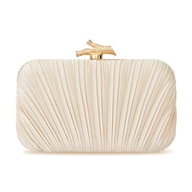 Imagem de BRYCTSISEN Bolsa feminina elegante de cetim plissada, estruturada, metálica, PU, moderna, bolsa clássica, Ouro champanhe - cetim